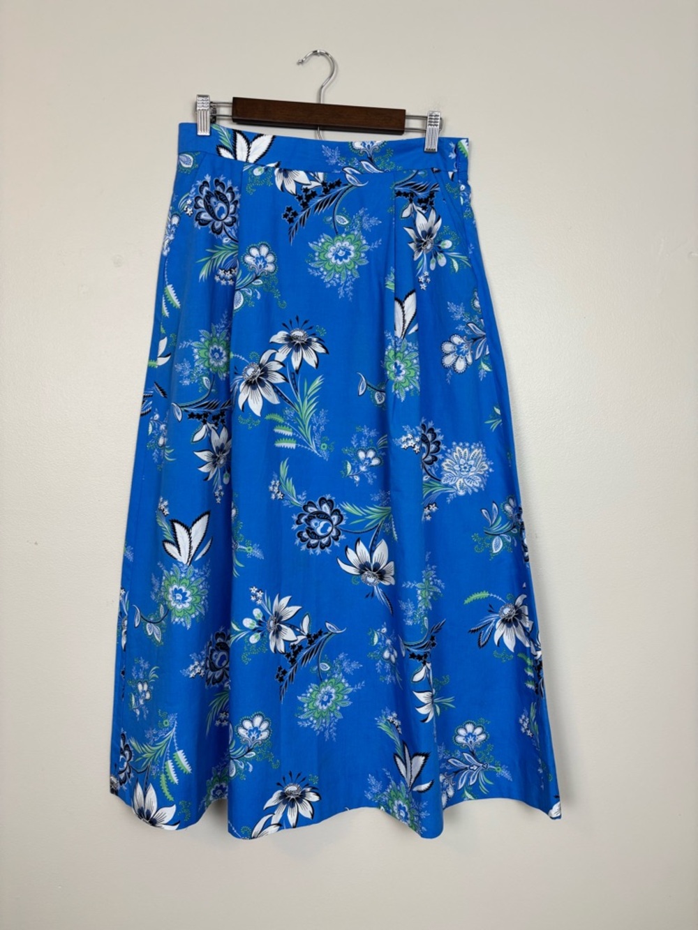 Ann Taylor‎ Factory Skirt Womens 4 Floral Maxi Side Zip Pleated Pockets in Blue